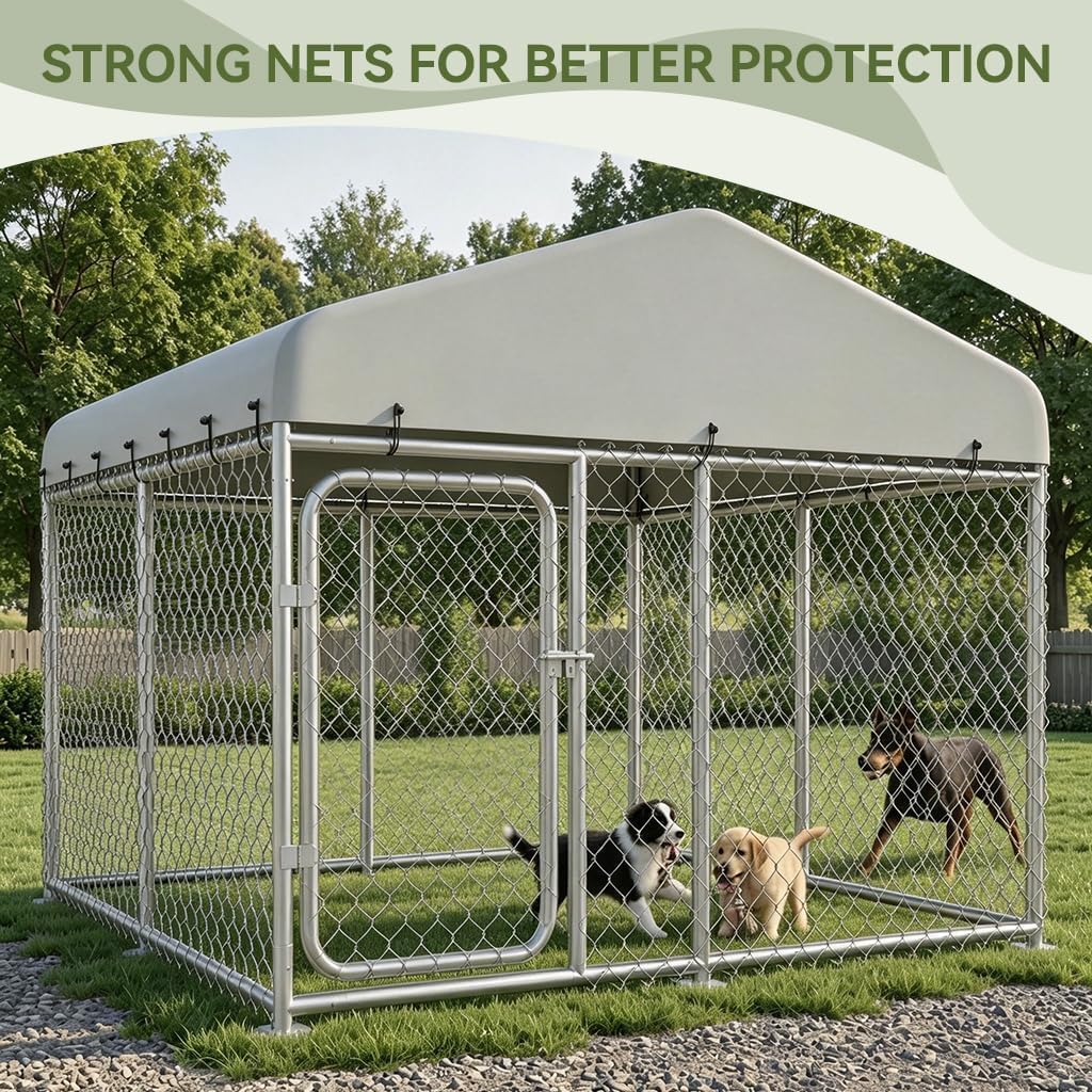 7.55x7.55ft Metal Outdoor Dog Kennel with Roof K361734
