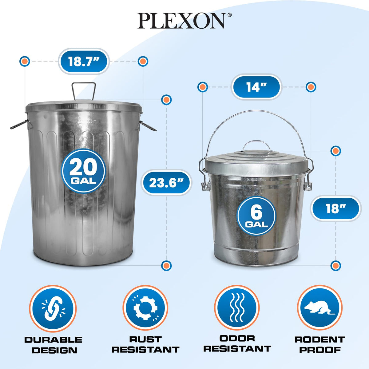 20 Gallon and 6 Gallon Metal Trash Can Set with Lids Y805993