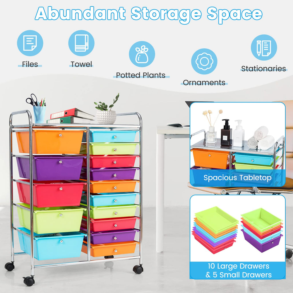 15 Drawer Rolling Storage Cart with Lockable Wheels A5043