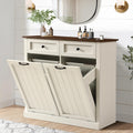 White 22 Gallon Wooden Laundry Hamper Cabinet with 2 Drawers I985872