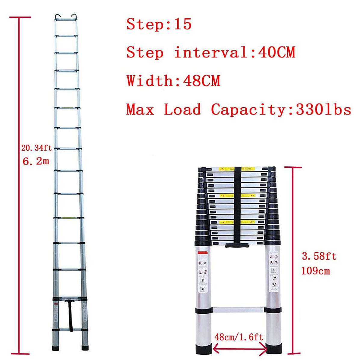 20FT Aluminum Telescoping Ladder 330 lbs Capacity N3291