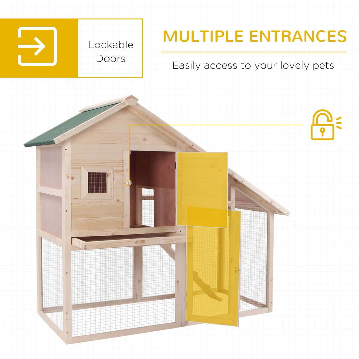 55" 2-Tier Wooden Rabbit Hutch with Ramp V9089