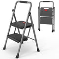 2 Step Folding Step Ladder 300 lbs Capacity with Handrail Gray Y9294