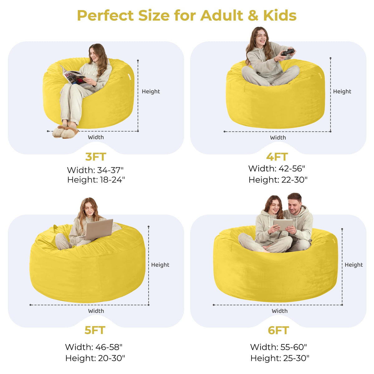 Giant 4' Memory Foam Bean Bag Chair with Microfiber Cover U141308