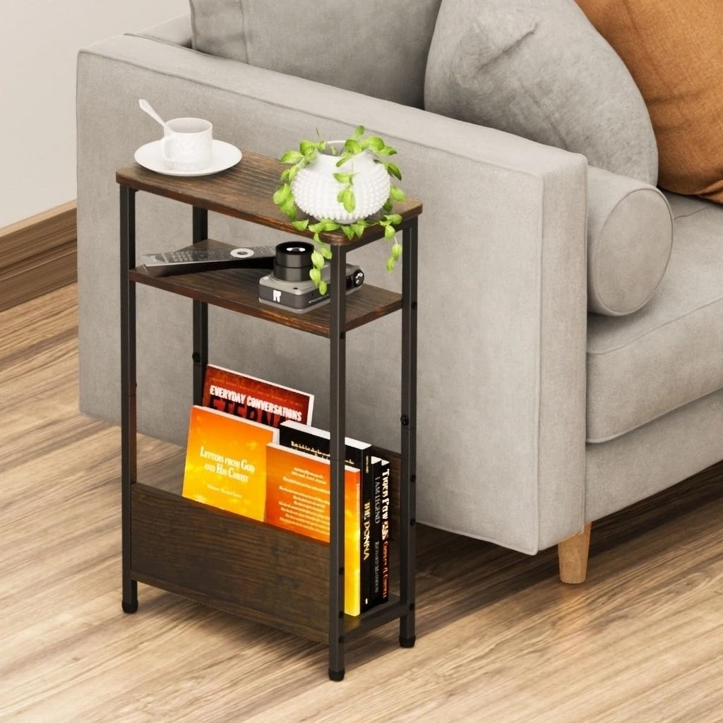 7.1" Narrow 3 Tier Side Table with Magazine Holder L215
