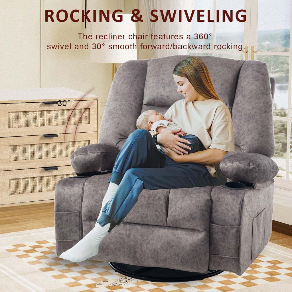 Oversized Grey Swivel Rocking Recliner Chair B938250
