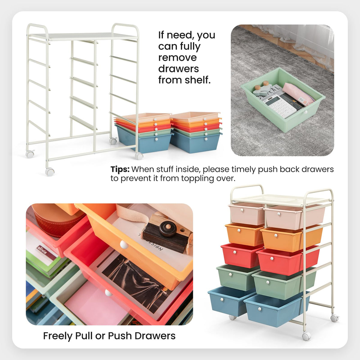 10 Drawer Rolling Storage Cart with Metal Frame E4780