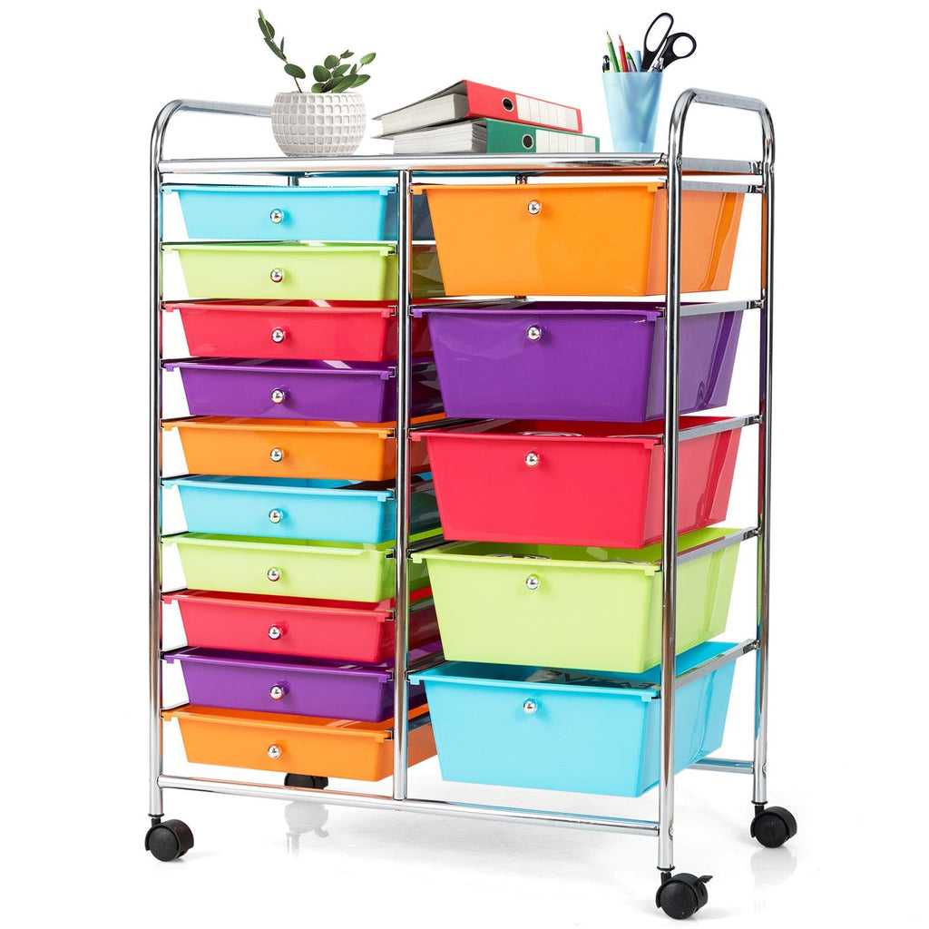 15 Drawer Rolling Storage Cart with Lockable Wheels A5043