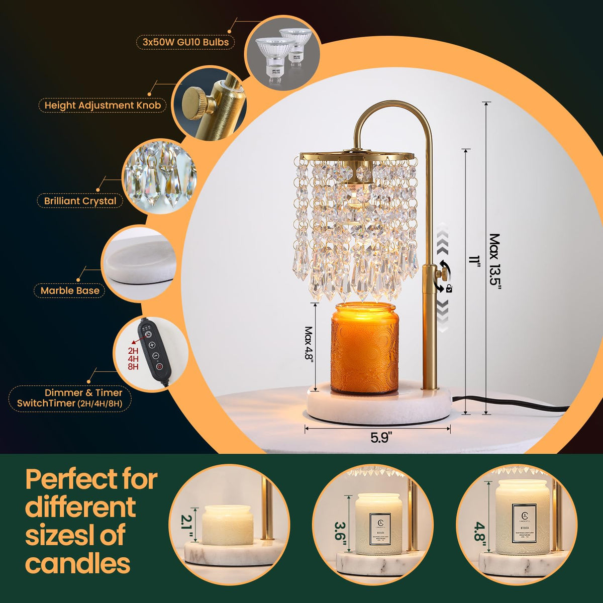Candle Warmer Lamp with Timer Dimmer and 3 Bulbs U885900