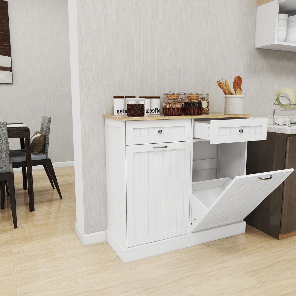 White Double Tilt Out Trash Cabinet with 2 Drawers O42476