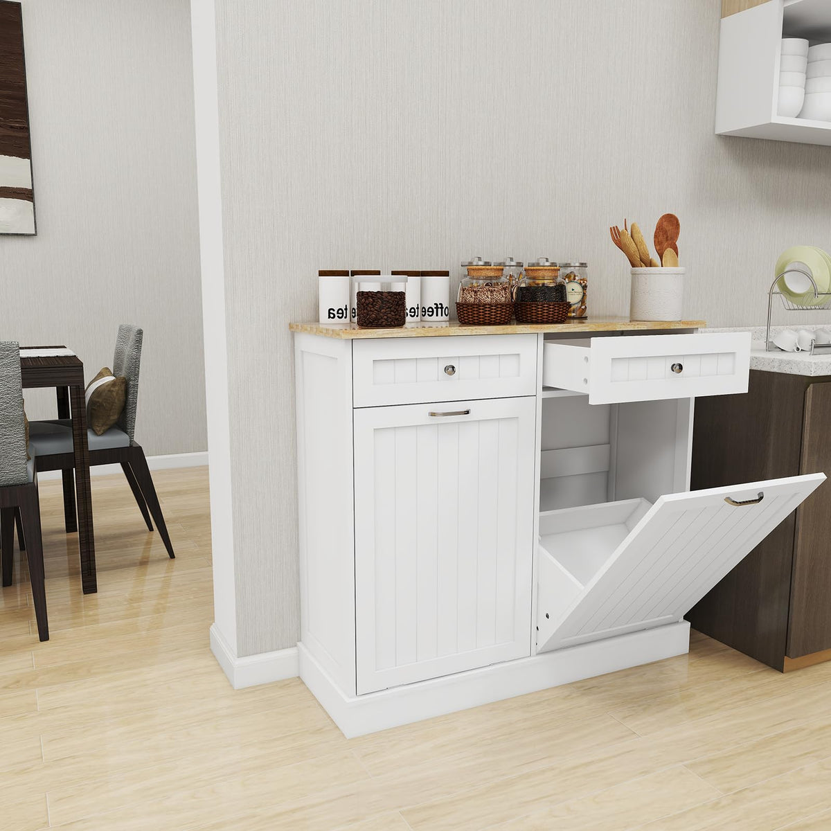 White Double Tilt Out Trash Cabinet with 2 Drawers O42476
