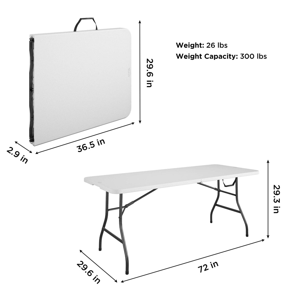 6ft White Blow Molded Folding Table M380