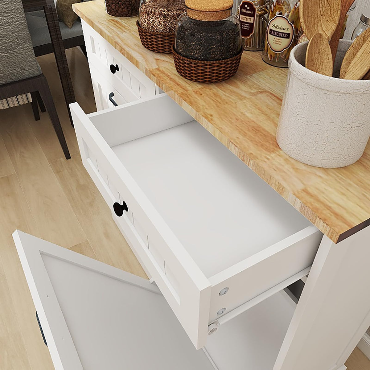 White Double Tilt Out Trash Cabinet with 2 Drawers O42476