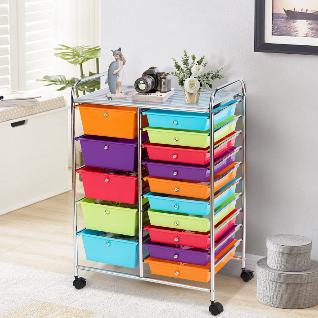 15 Drawer Rolling Storage Cart with Lockable Wheels A5043