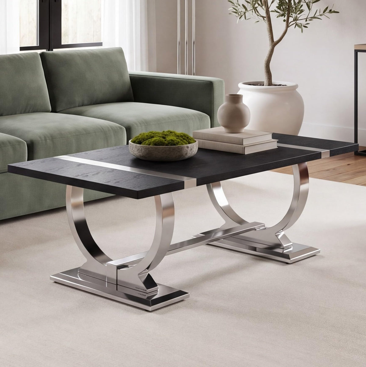 50" Black and Silver Coffee Table W897446