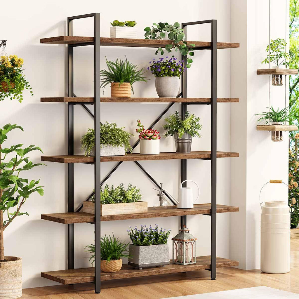 Rustic Brown 5 Shelf Wood Bookshelf W8527