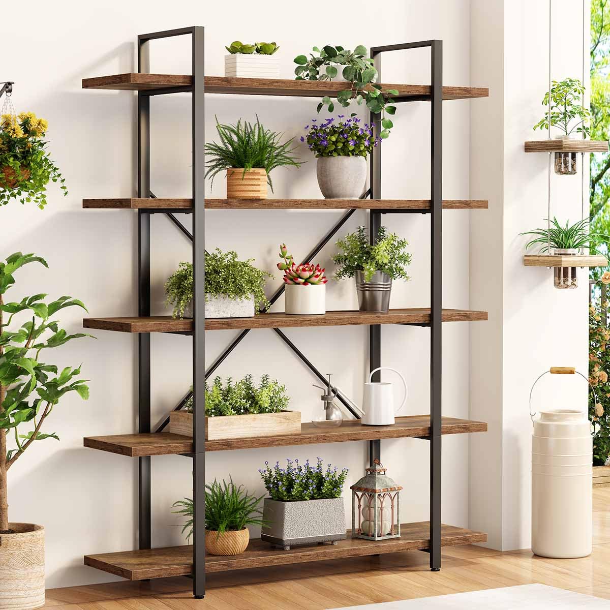 Rustic Brown 5 Shelf Wood Bookshelf W8527