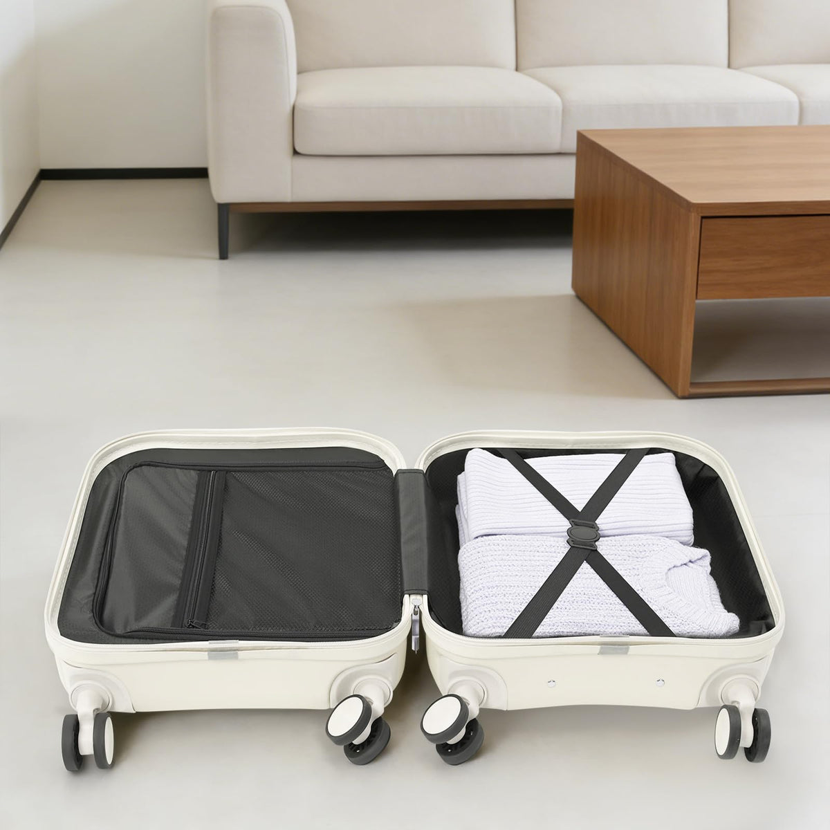 Pearl White 18In Hardside Rolling Suitcase with Cup Holder & USB Port P5352