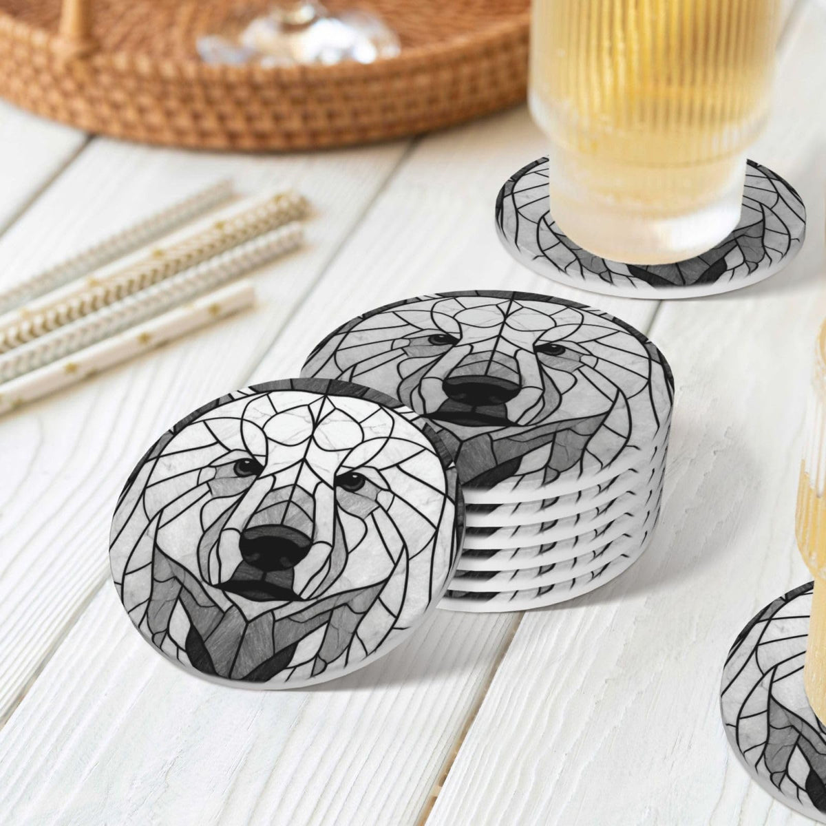 Black and White Bear Ceramic Coasters Set of 6 U718429