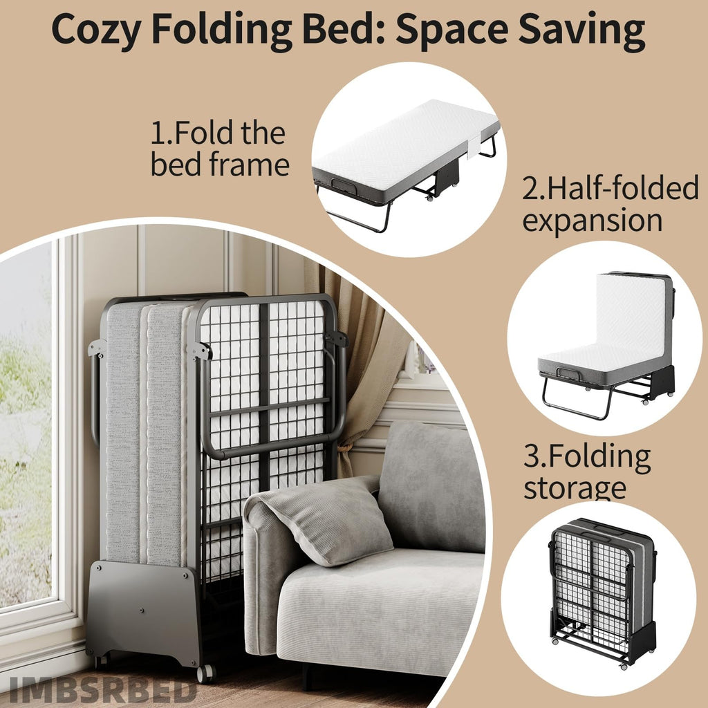 Folding Bed with 5-inch Memory Foam Mattress and Metal Frame E52868