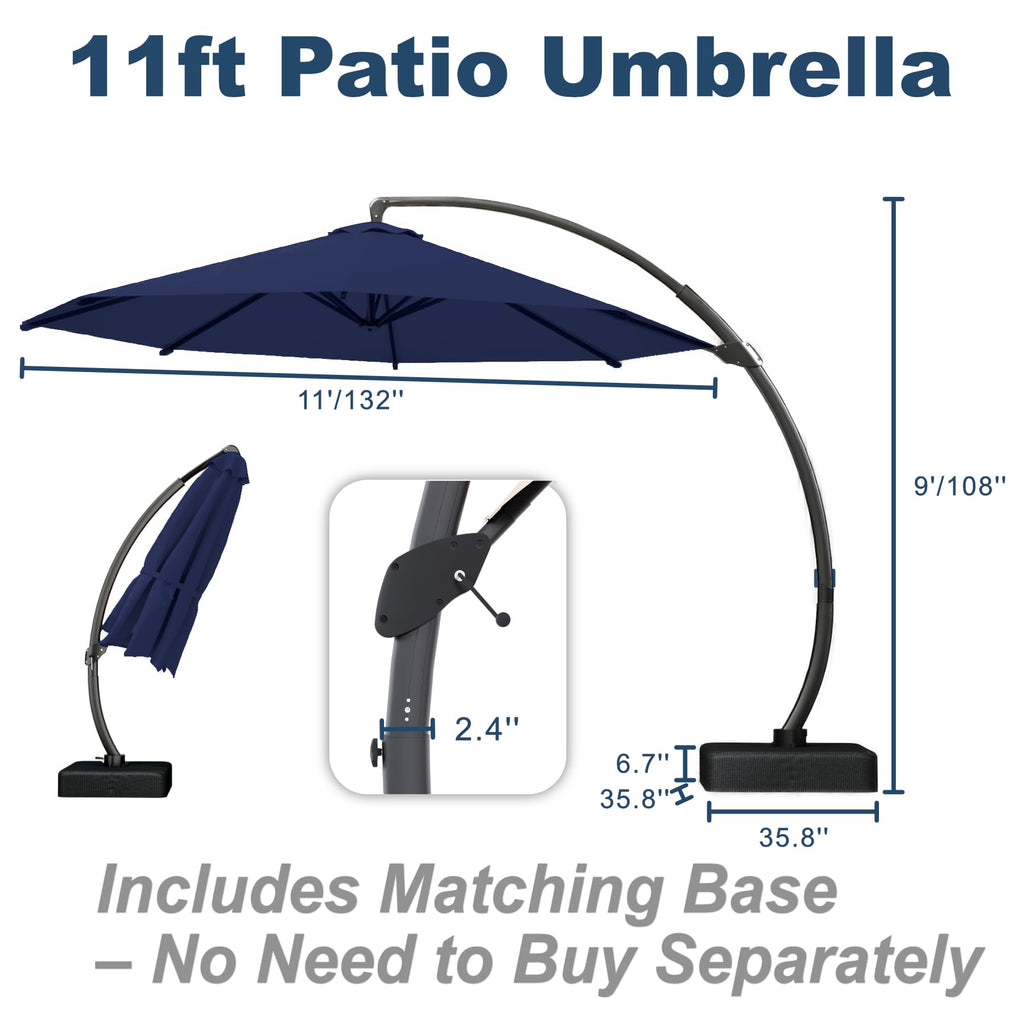 11FT Navy Blue Aluminum Cantilever Umbrella with Base B58565