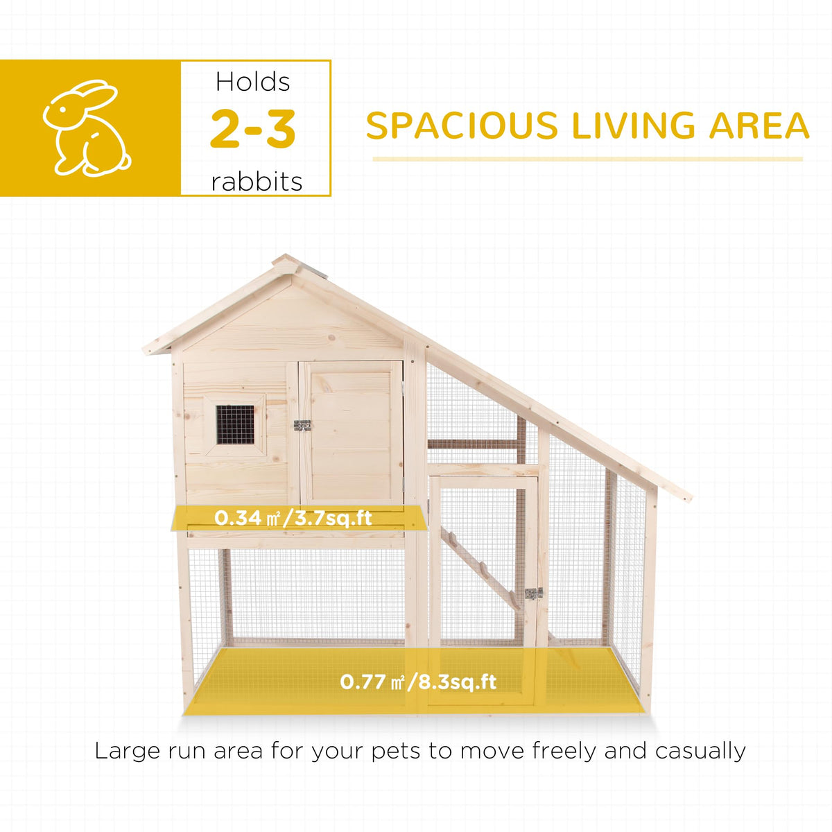 55" 2-Tier Wooden Rabbit Hutch with Ramp V9089