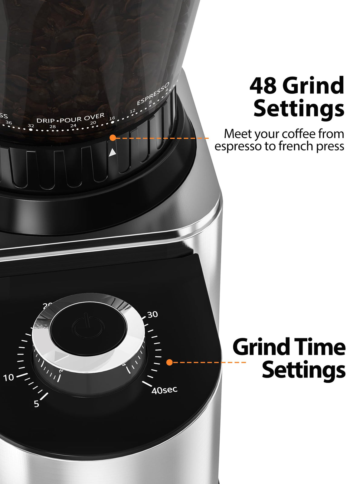 Conical Coffee Bean Grinder, 48 Settings, Anti-Static G761