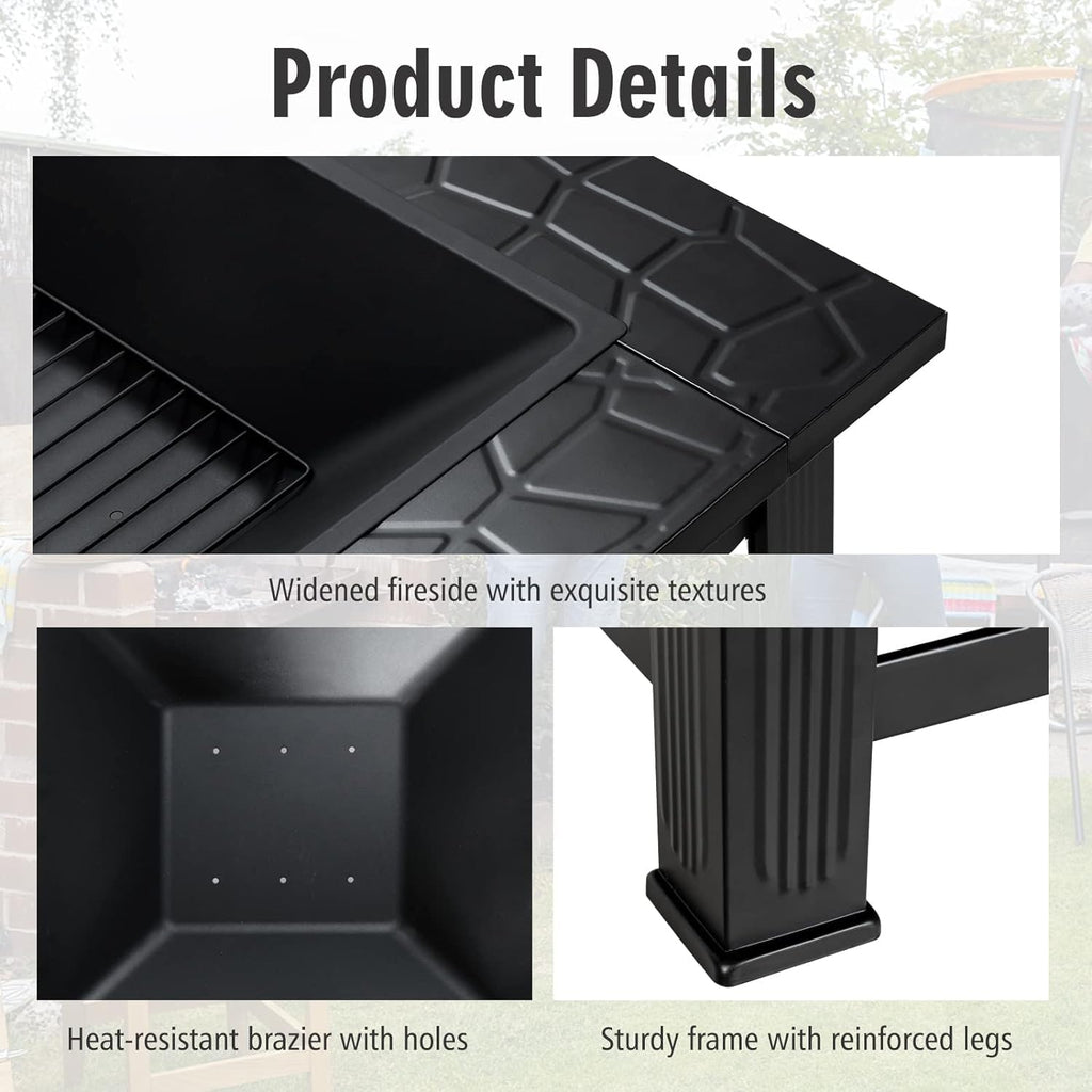 32 inch 3 in 1 Wood Burning Fire Pit Table with BBQ Grill Q485361