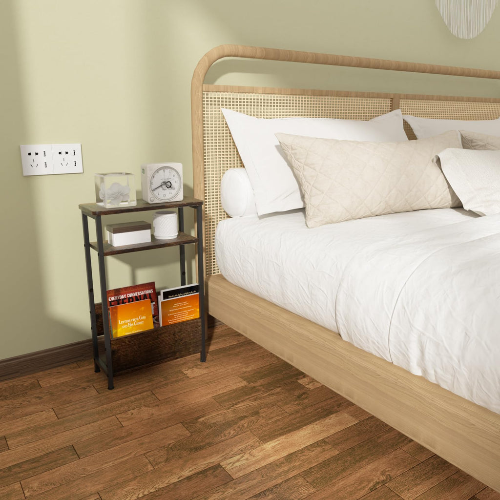 7.1" Narrow 3 Tier Side Table with Magazine Holder L215