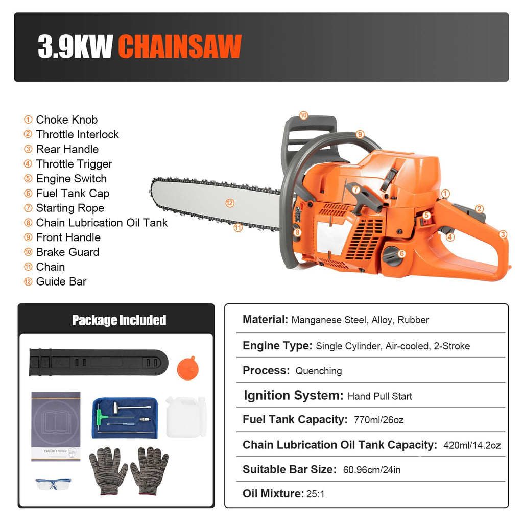 24'' 72CC 2-Stroke Gas Chainsaw O23556