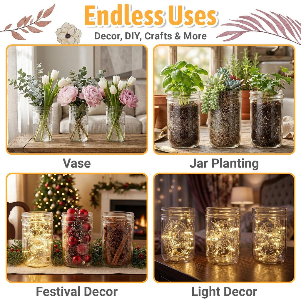 16 oz 6 Pack Wide Mouth Mason Jars with Airtight Lids R27021