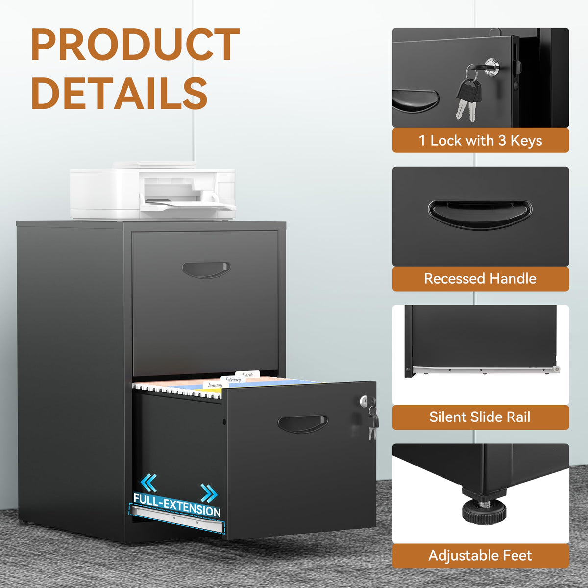 2 Drawer Metal File Cabinet with Lock Z9443