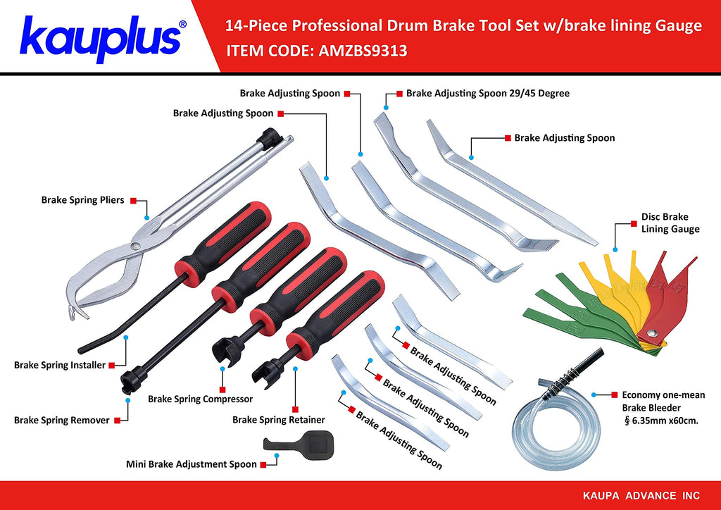 14-Piece Drum Brake Tool Set with Brake Lining Gauge C22968