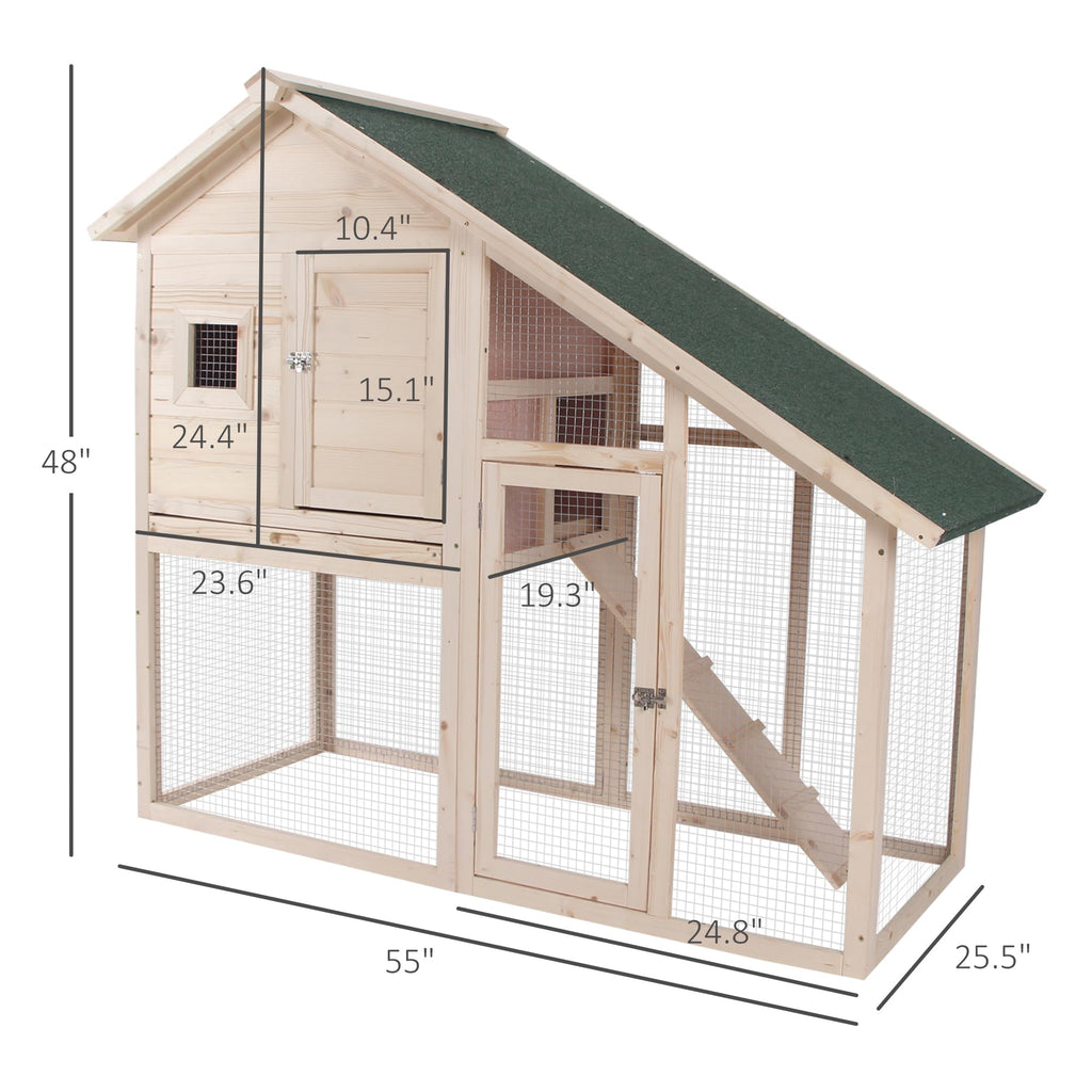55" 2-Tier Wooden Rabbit Hutch with Ramp V9089