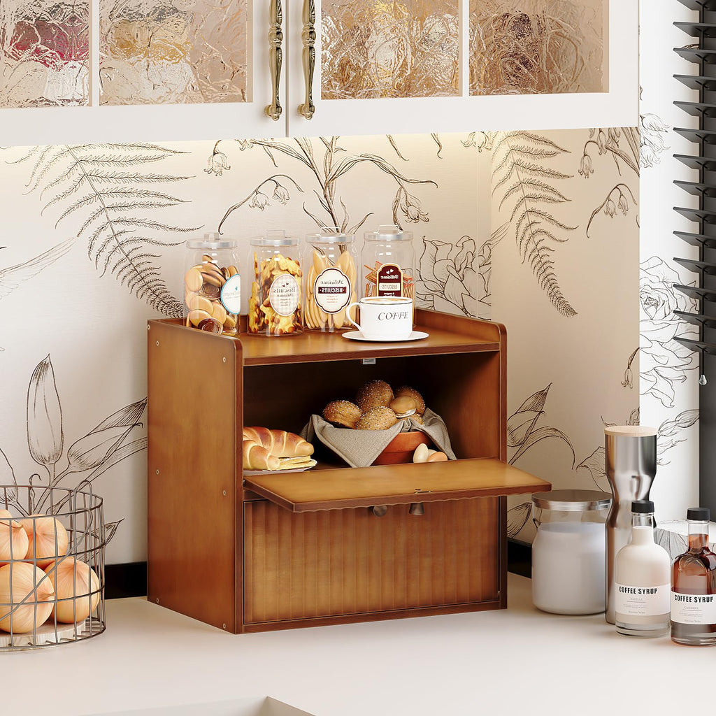 Rustic Bamboo Bread Box Double Layer Large Capacity C35851