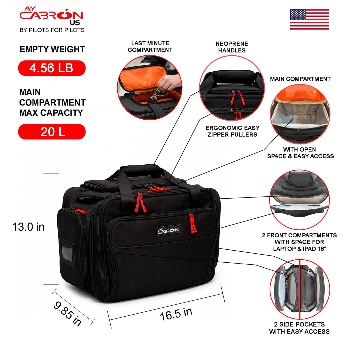 Lightweight Water-Resistant Pilot Flight Deck Bag E221