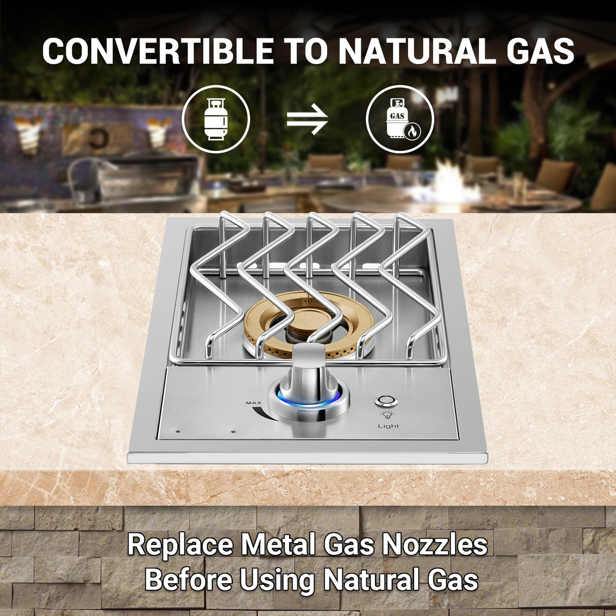 17500BTU Liquid Propane Side Burner 304 Stainless Steel U47580