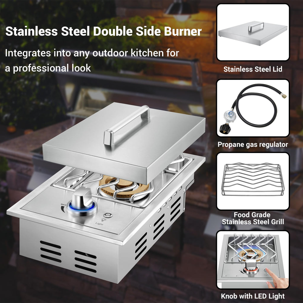 17500BTU Liquid Propane Side Burner 304 Stainless Steel U47580