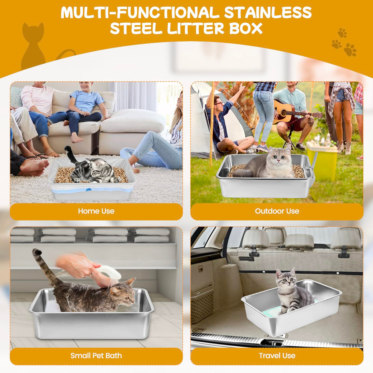 Stainless Steel Sifting Cat Litter Box with Scoop and Pee Pad D102