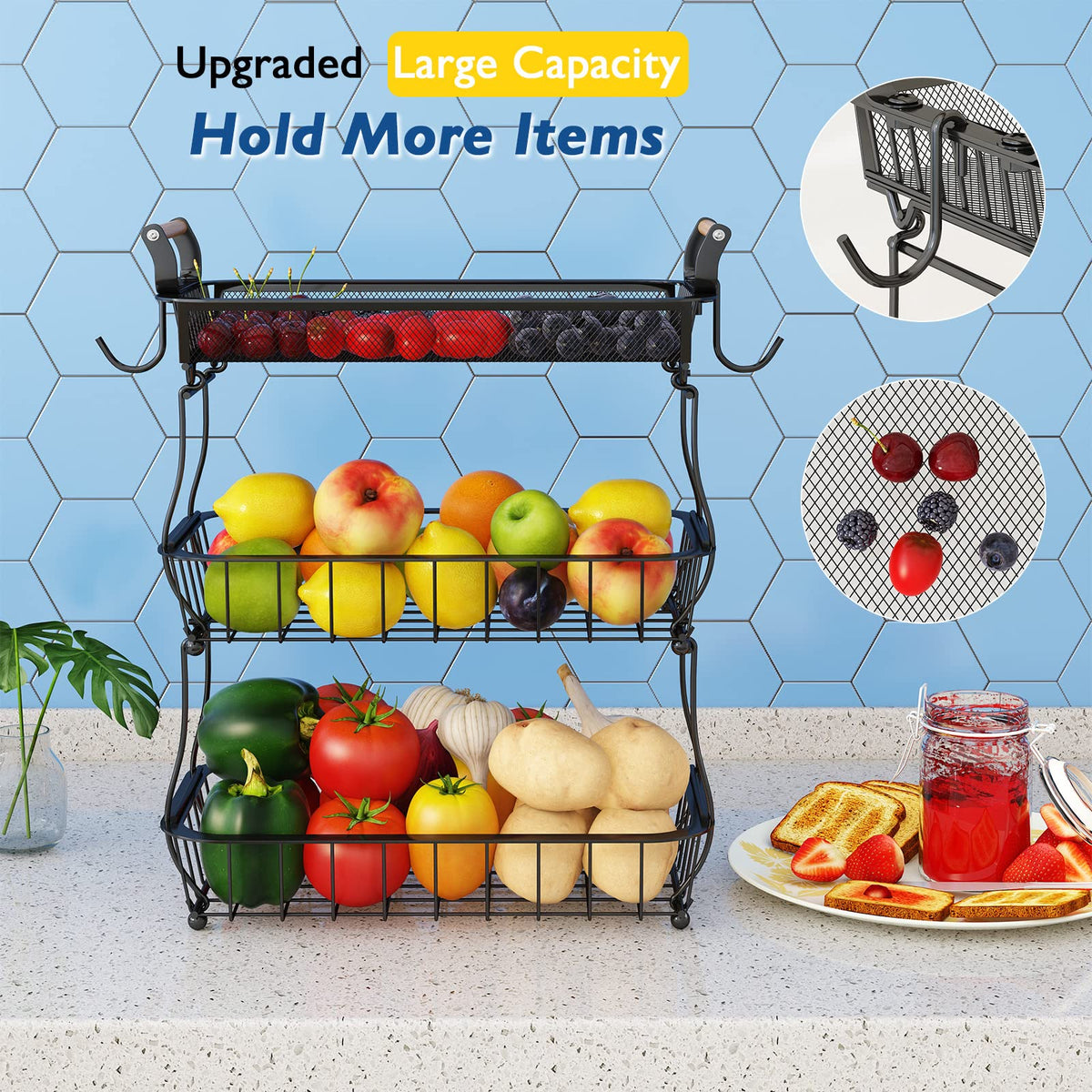 3 Tier Fruit Basket with 2 Banana Hangers Q83203