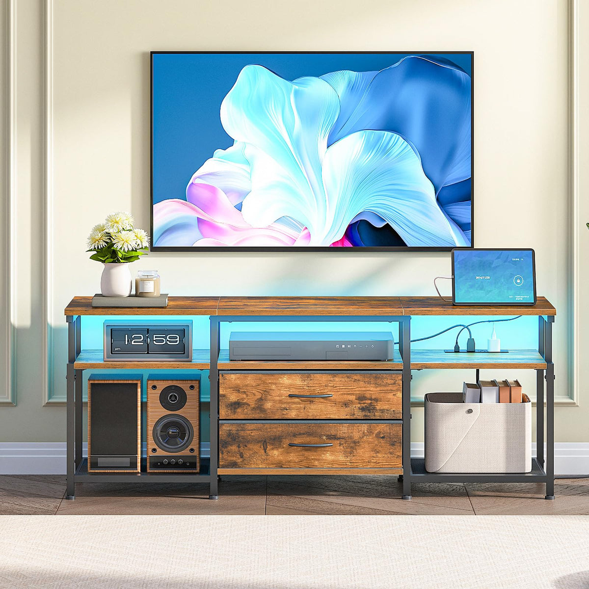 TV Stand with Power Outlet and LED Light H242