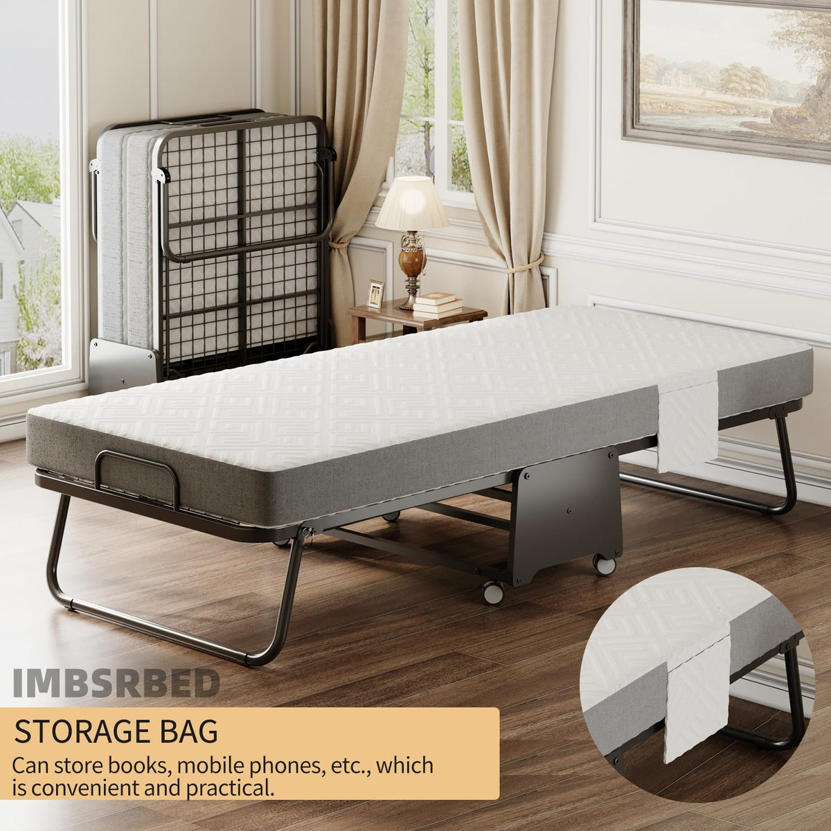 Folding Bed with 5-inch Memory Foam Mattress and Metal Frame E52868