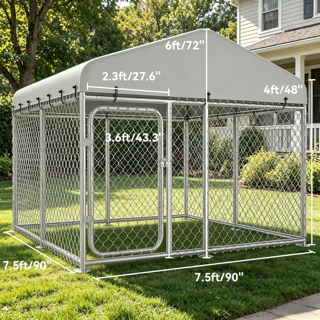 7.55x7.55ft Metal Outdoor Dog Kennel with Roof K361734