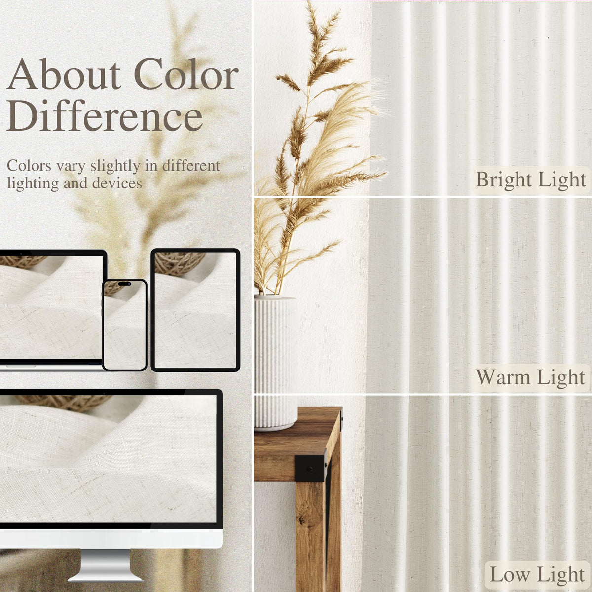 120 inch 2 Panels Light Filtering Semi Sheer Linen Curtains A60162
