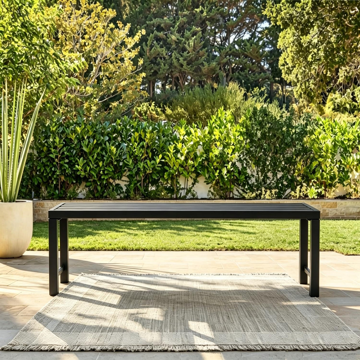 Black Metal Backless Outdoor Bench M703164