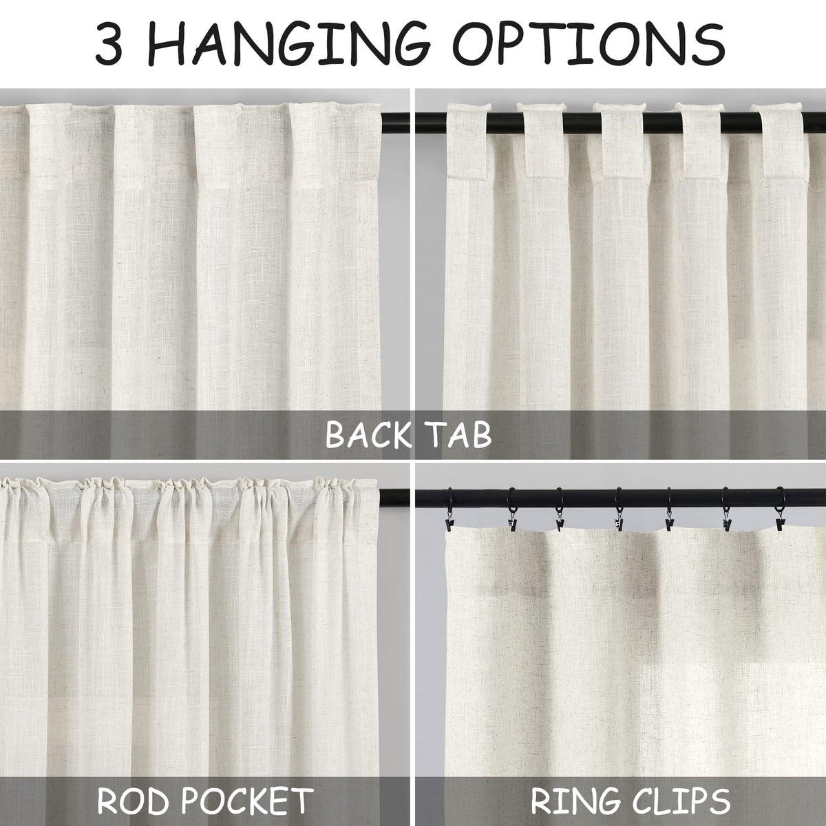 120 inch 2 Panels Light Filtering Semi Sheer Linen Curtains A60162