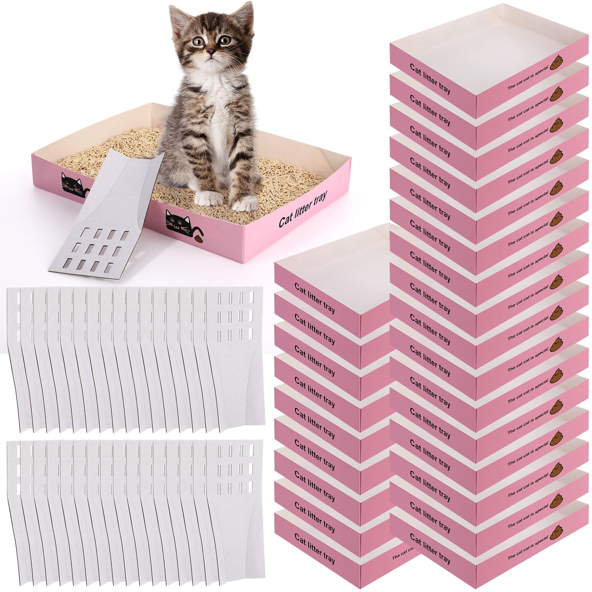 60 Pcs Disposable Cat Litter Boxes with Scoops F715