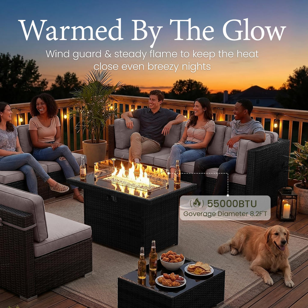 15 Piece Wicker Rattan Patio Furniture Set with Fire Pit Table B3909