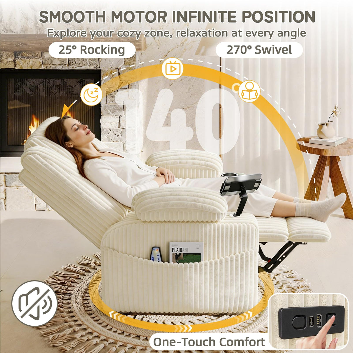 Oversized Swivel Rocker Recliner with Massage and Heat D29986