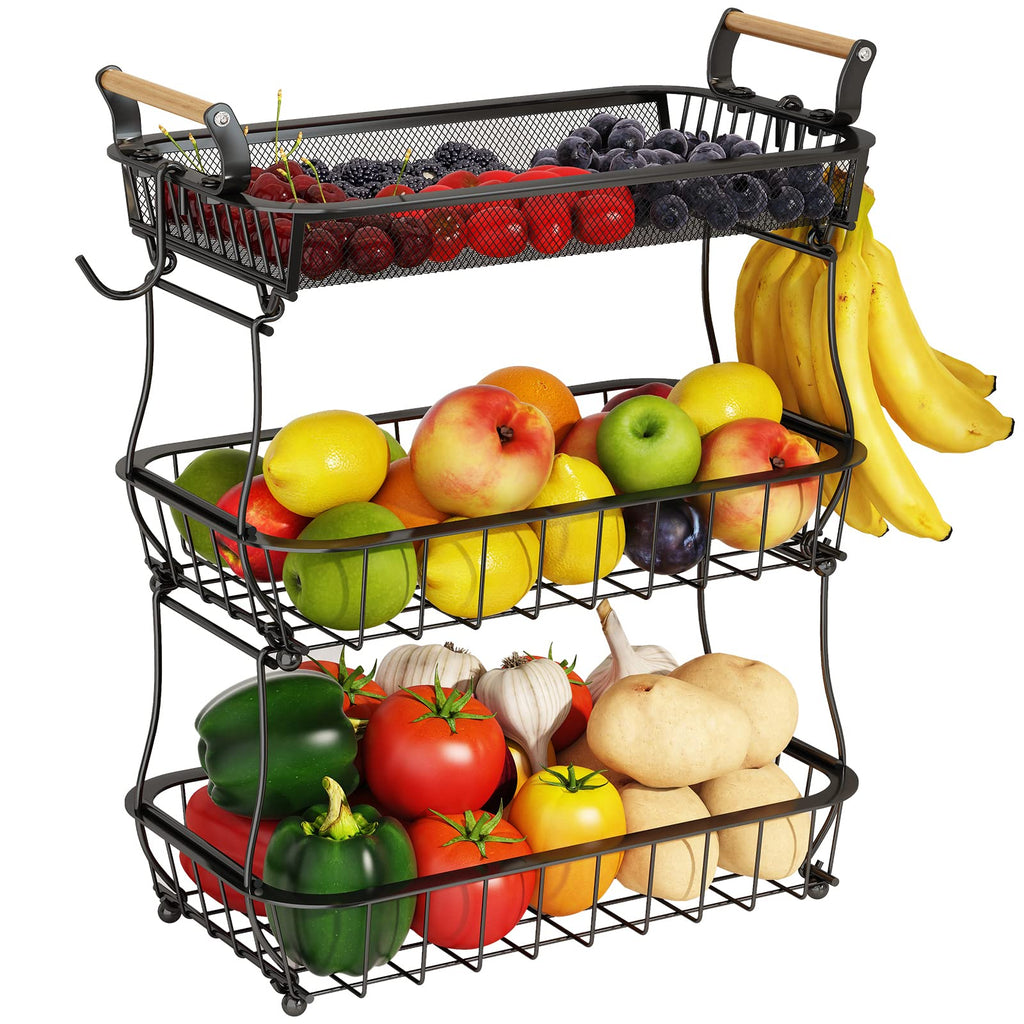 3 Tier Fruit Basket with 2 Banana Hangers Q83203